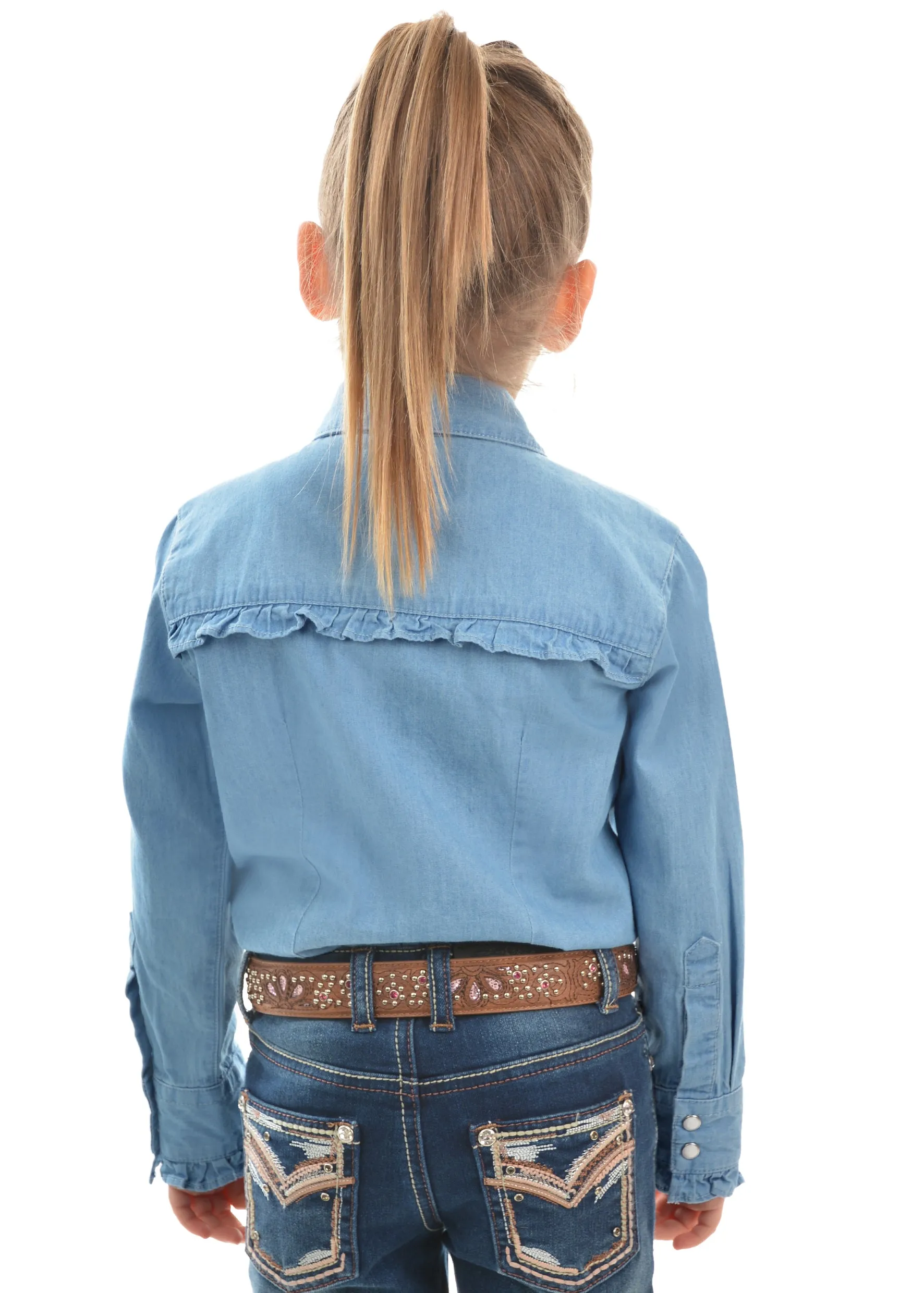 PURE WESTERN GIRLS DARCY CHAMRAY FRILL L/S SHIRT