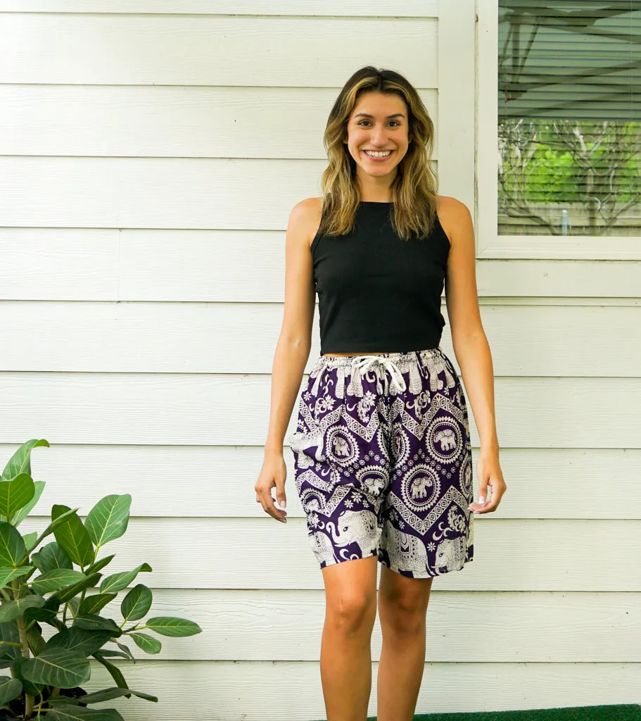 Purple Elephant Boho Shorts