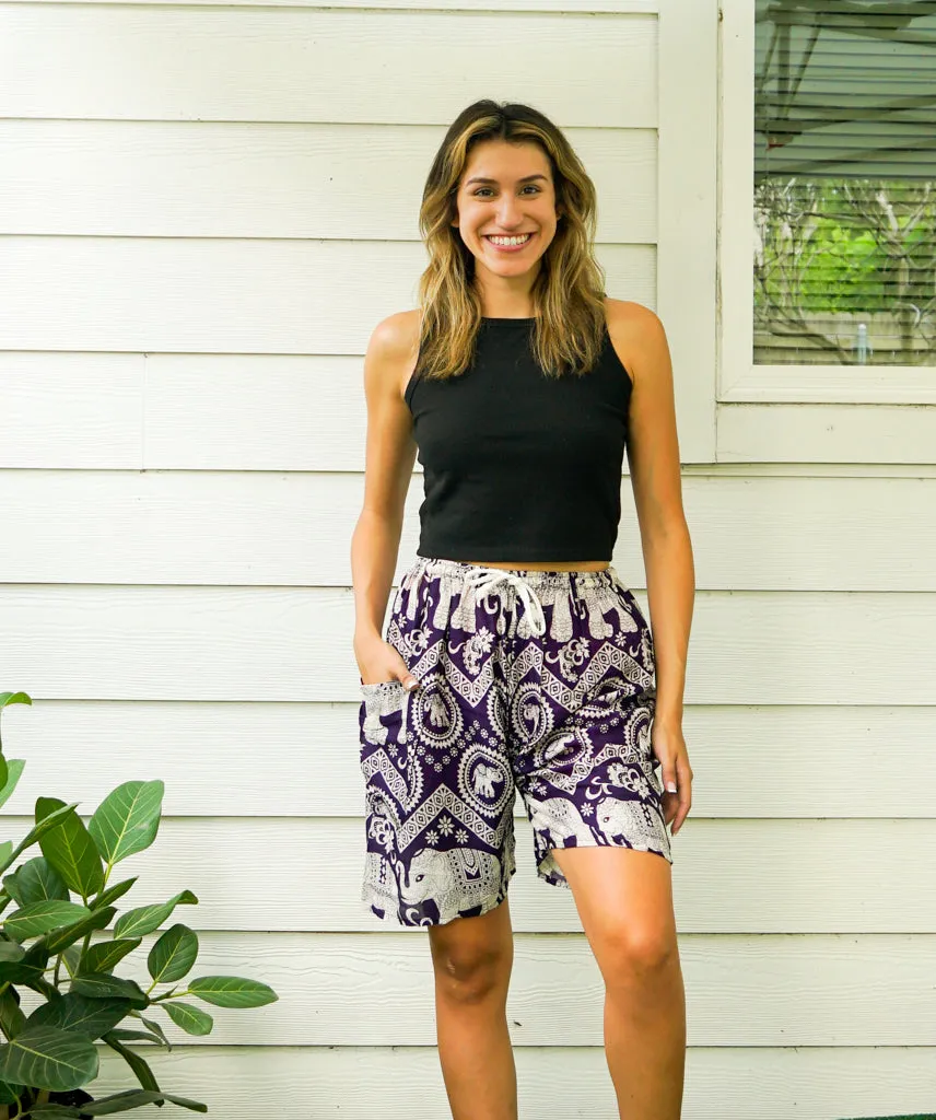 Purple Elephant Boho Shorts
