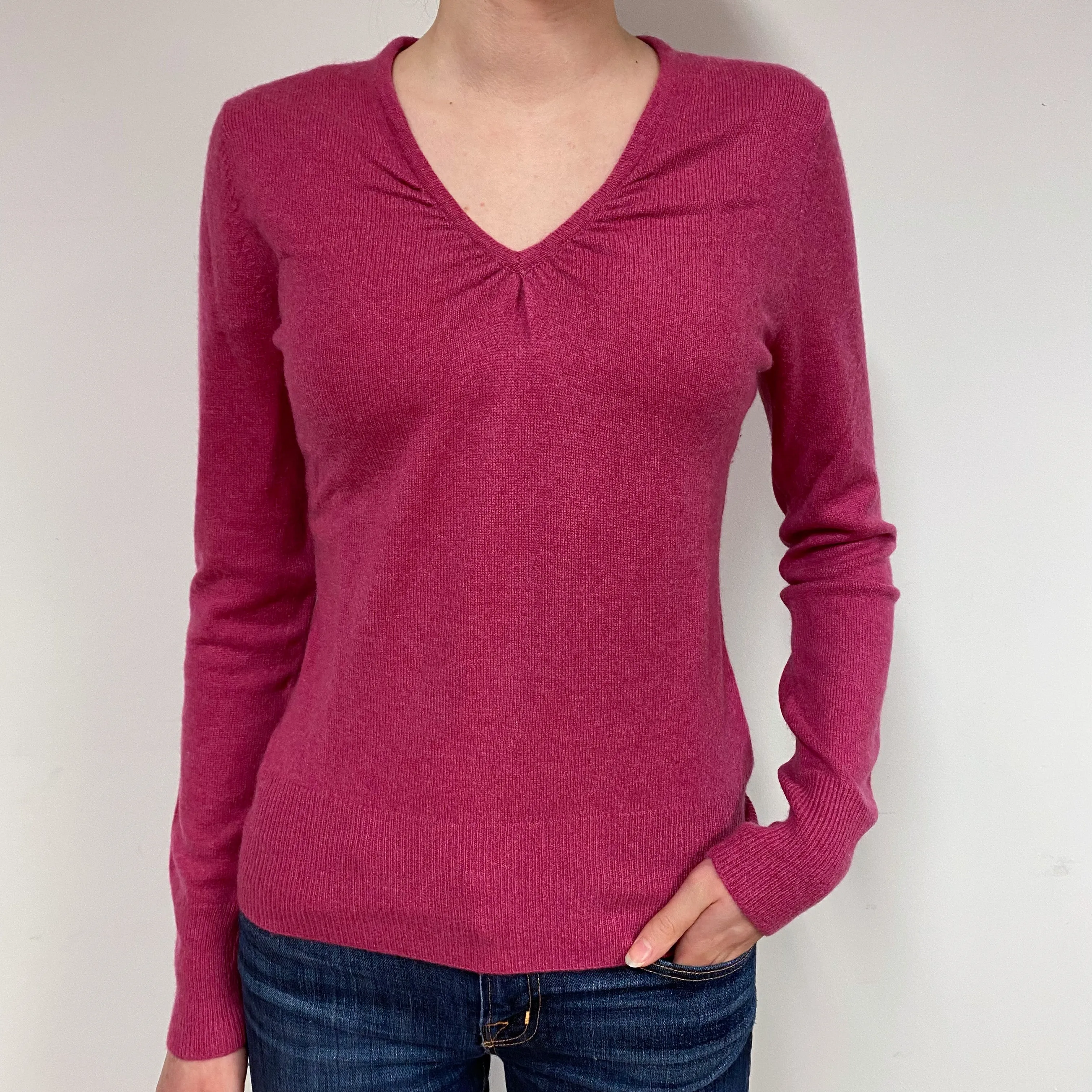 Raspberry Pink Cashmere V-Neck Jumper Extra Small