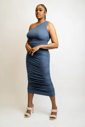 Ribbed One Shoulder Midi Dress