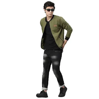 Rigo Men Olive Green Fleece Bomber Jacket