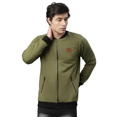 Rigo Men Olive Green Fleece Bomber Jacket