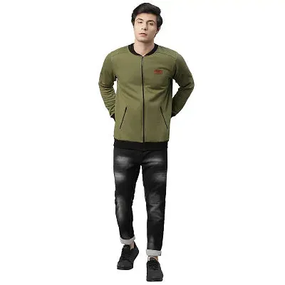 Rigo Men Olive Green Fleece Bomber Jacket