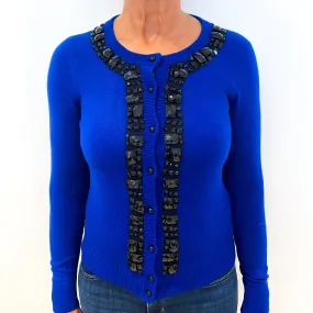 Royal Blue Embellished Cashmere Crew Neck Cardigan Medium