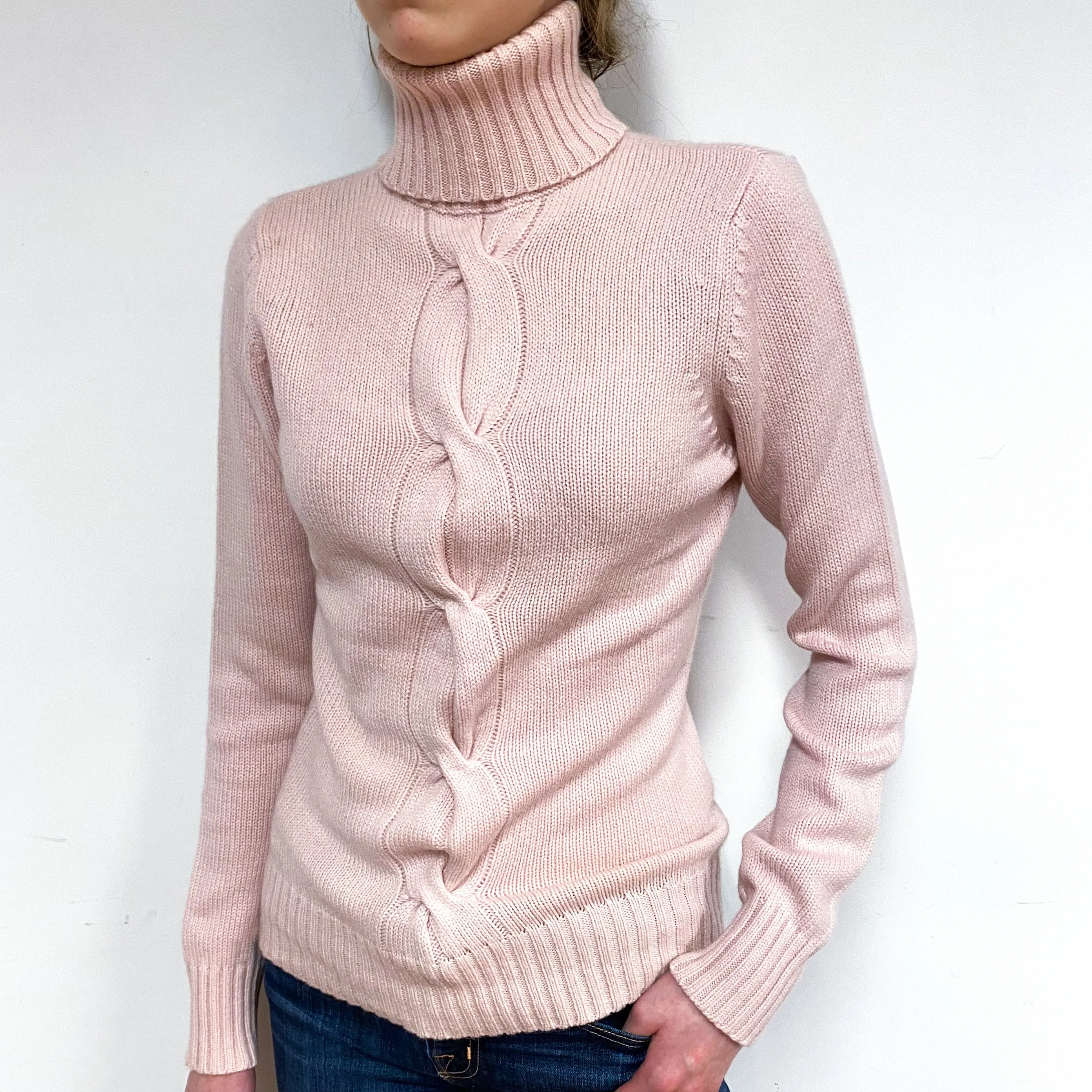 Shell Pink Cashmere Polo Neck Jumper Extra Small