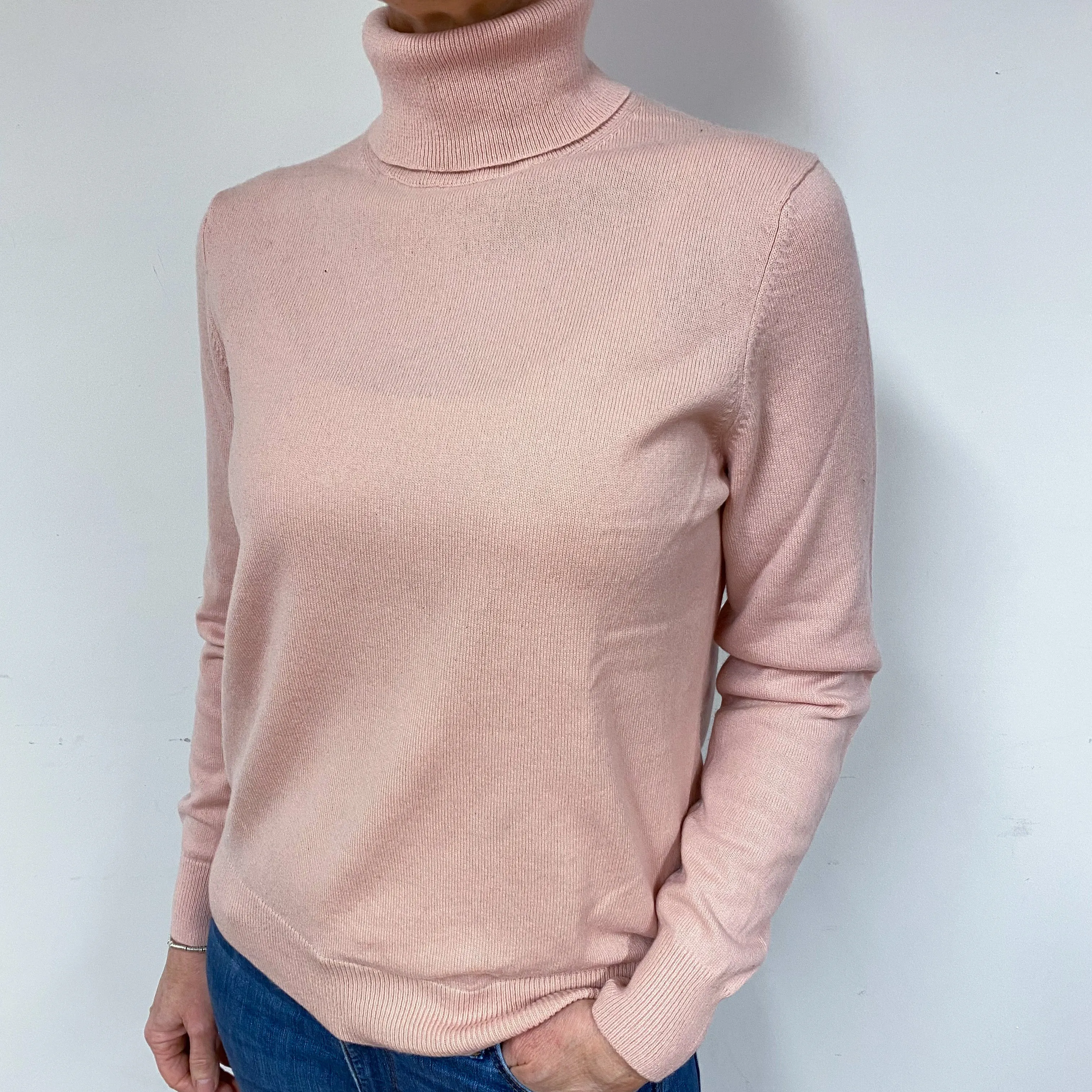 Shell Pink Cashmere Polo Neck Jumper Medium