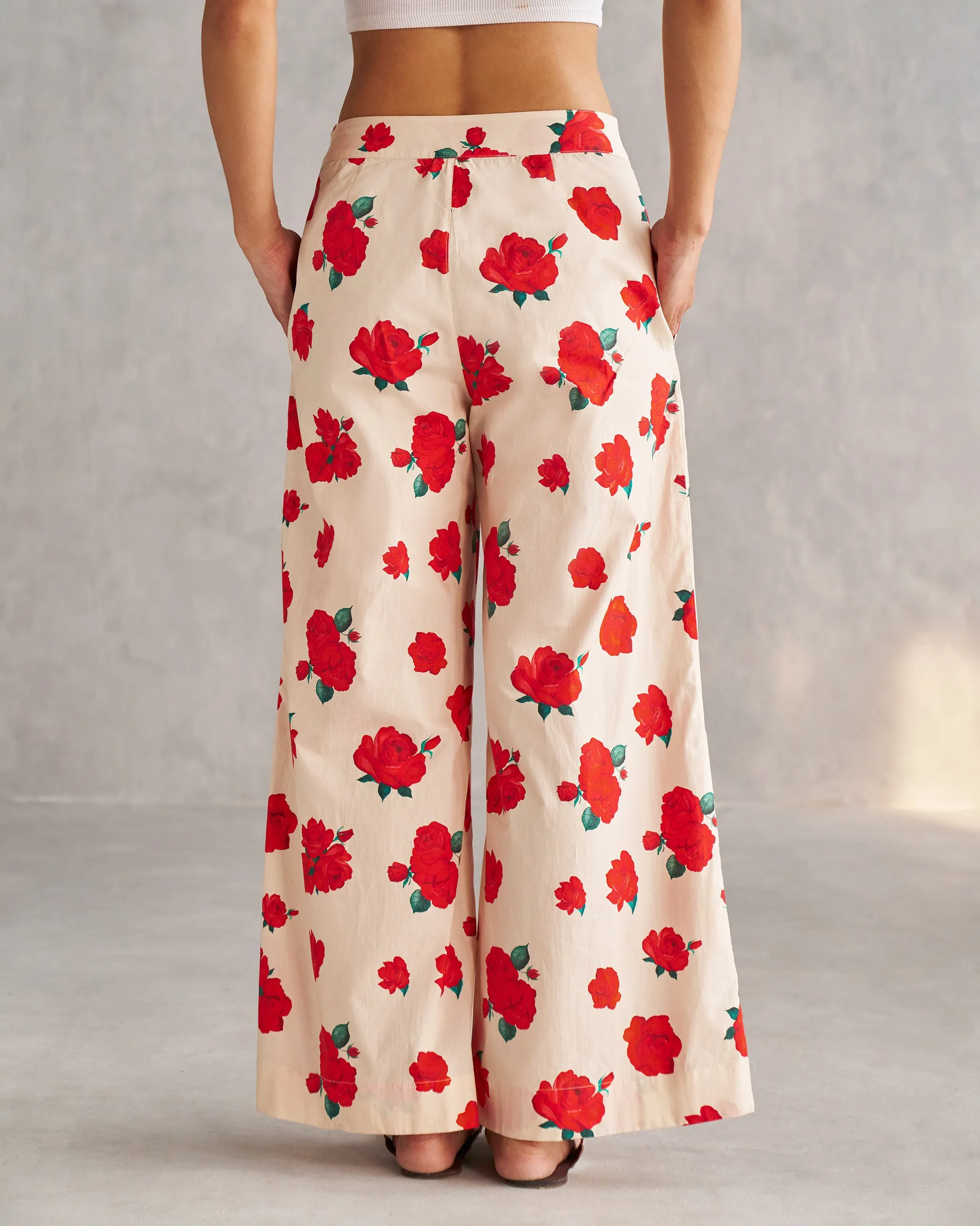 Sky Pants - Ivory & Red