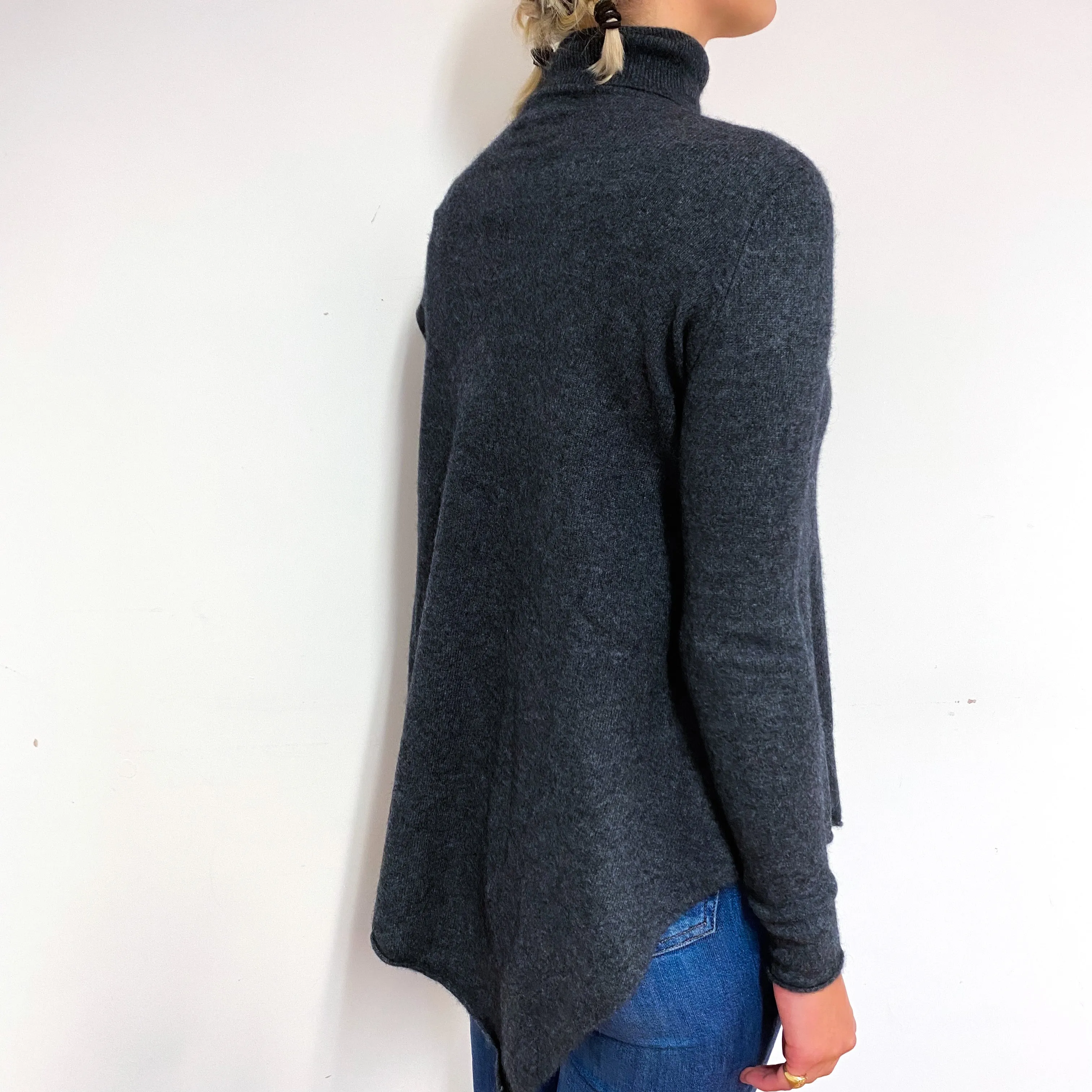 Slate Grey Handkerchief Cashmere Polo Neck Jumper Small