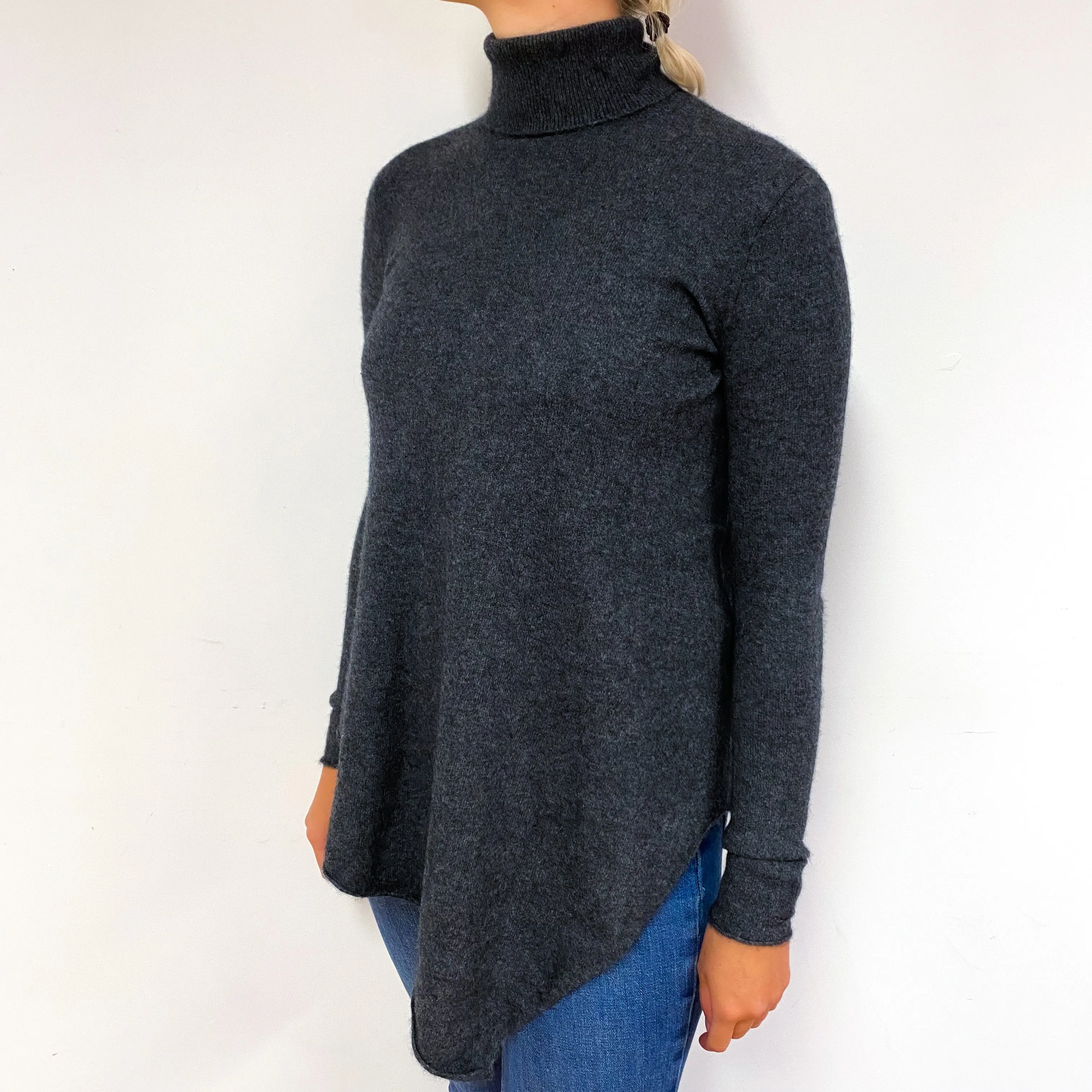Slate Grey Handkerchief Cashmere Polo Neck Jumper Small