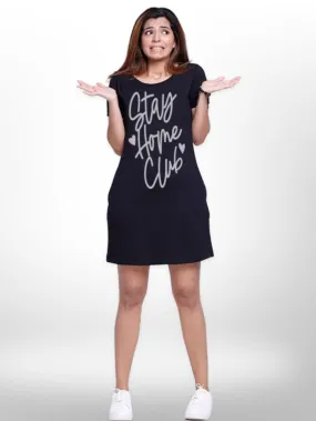 Stay Home Club Stylish Printed Cotton Long T-shirt For Women's