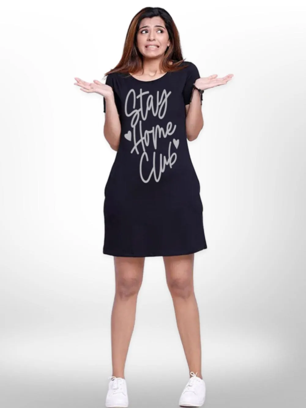 Stay Home Club Stylish Printed Cotton Long T-shirt For Women's