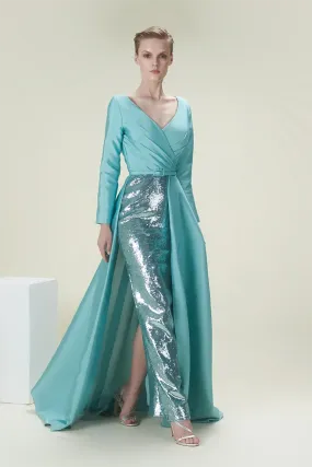 Structured V-Neck Sequined Dress