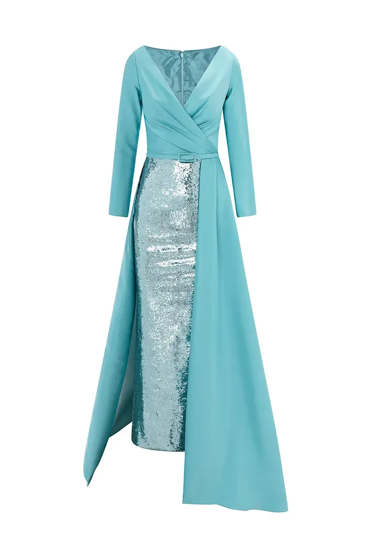 Structured V-Neck Sequined Dress