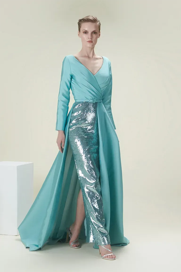 Structured V-Neck Sequined Dress