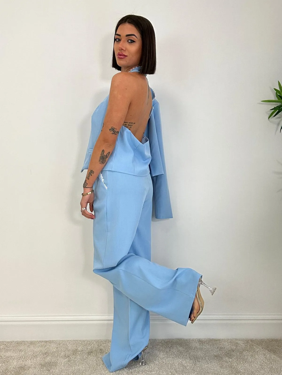 Tailleur Havana (Blazer Crop   Gilet   Pantalone) Celeste