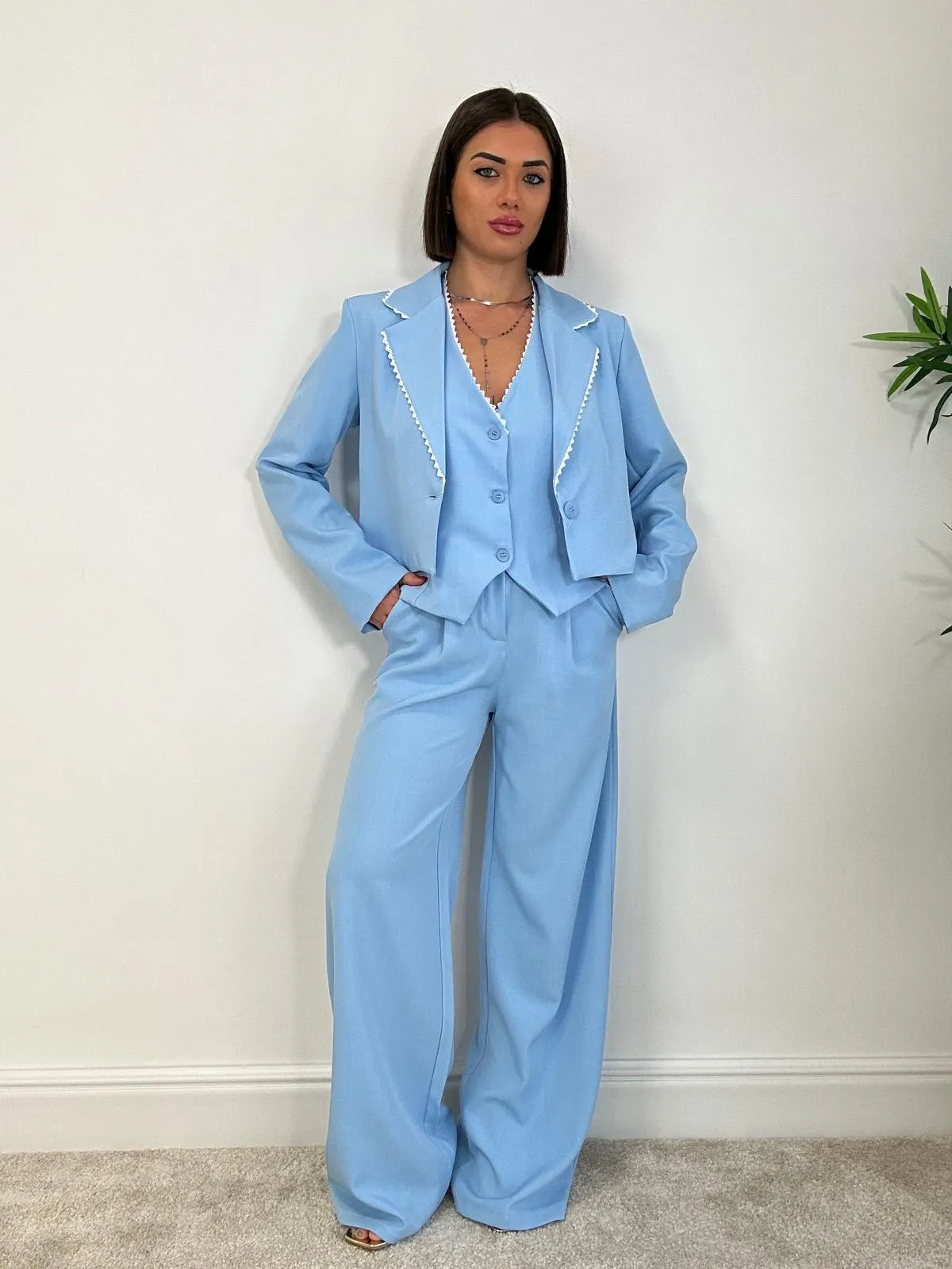 Tailleur Havana (Blazer Crop   Gilet   Pantalone) Celeste