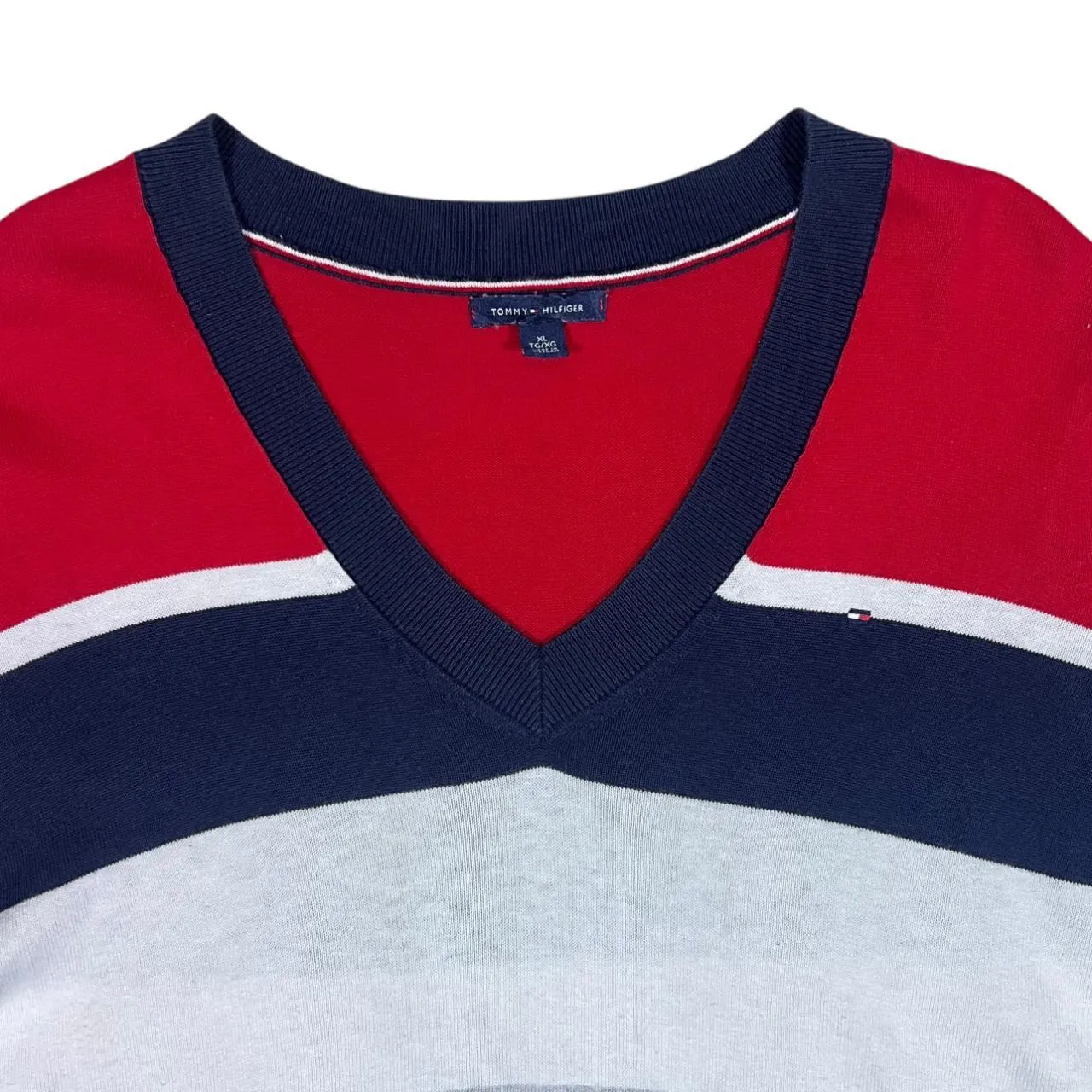 TOMMY HILFIGER Colour Block Striped V-Neck Sweater Jumper