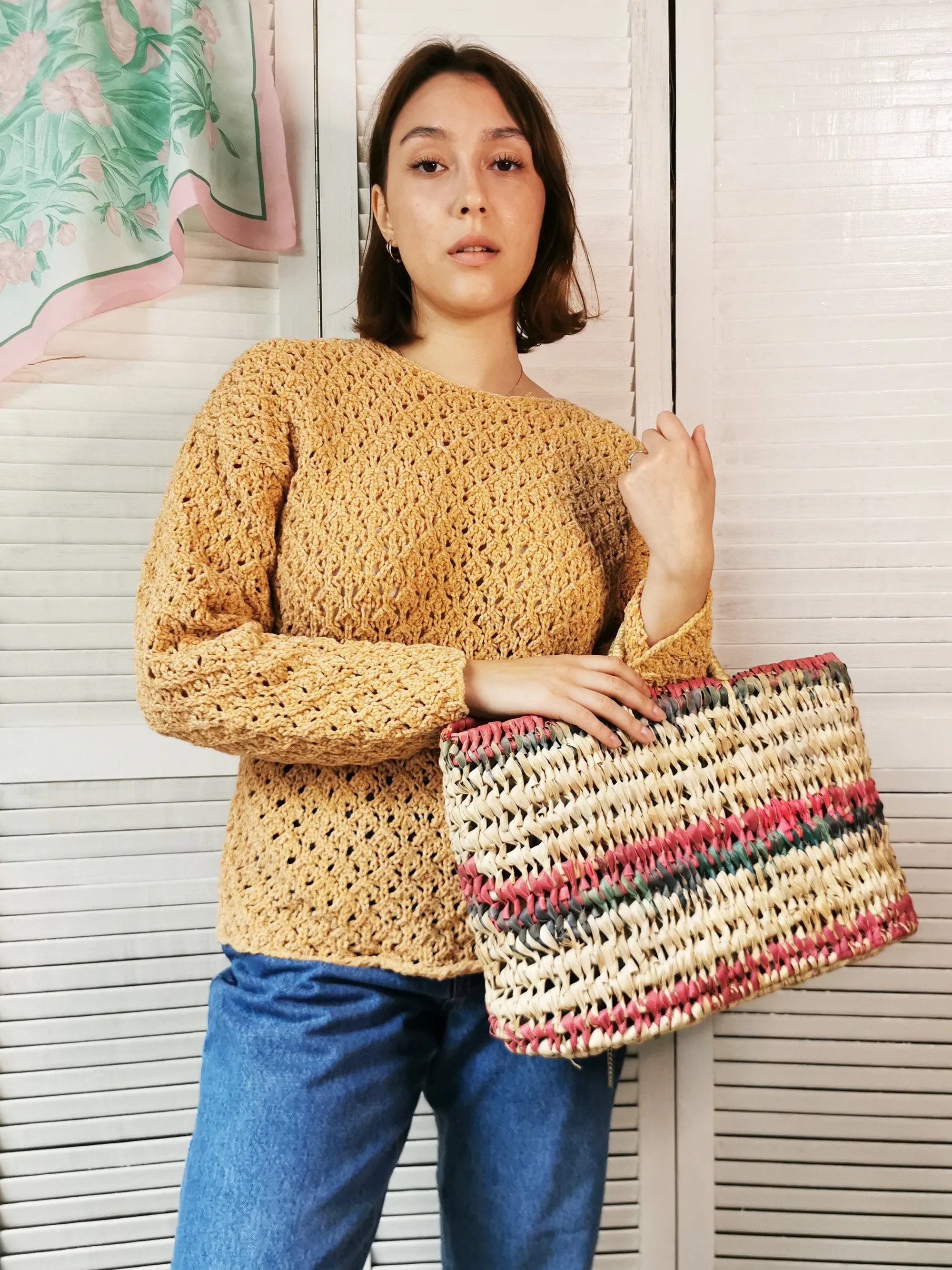 Vintage 90s peach pink sheer knit oversize jumper