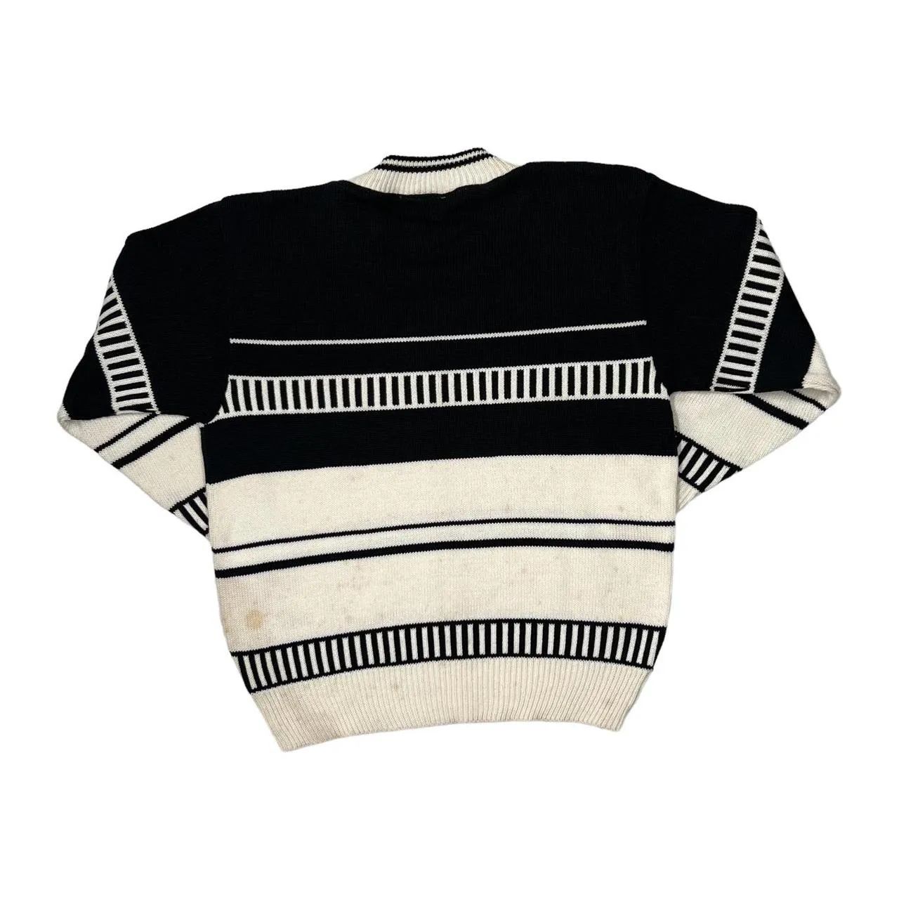 Vintage BHS Colour Block Patterned Acrylic Cotton Crewneck Knit Sweater Jumper