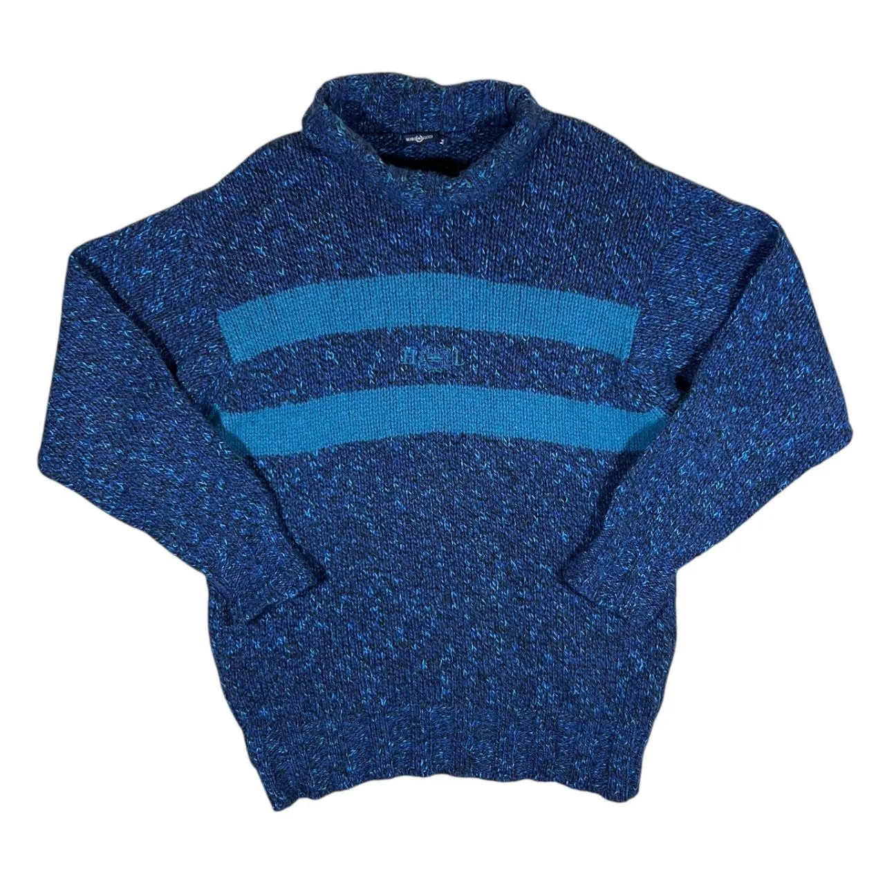 Vintage HENRI LLOYD Embroidered Centre Logo Wool Cotton Blend Roll Neck Knit Jumper