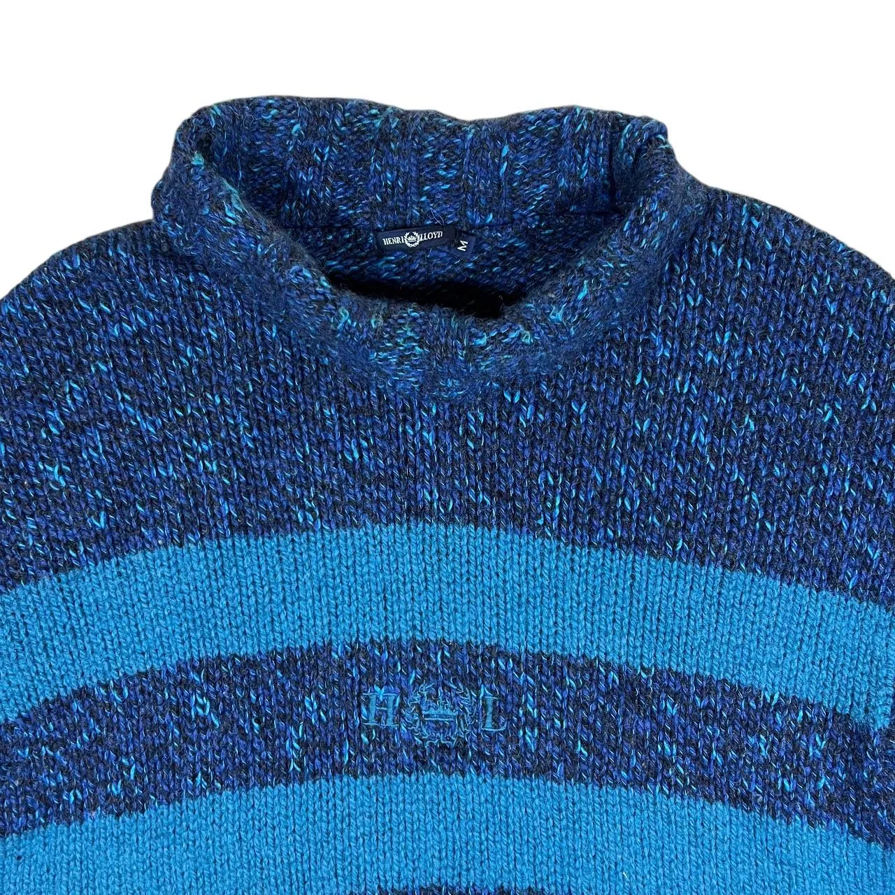 Vintage HENRI LLOYD Embroidered Centre Logo Wool Cotton Blend Roll Neck Knit Jumper
