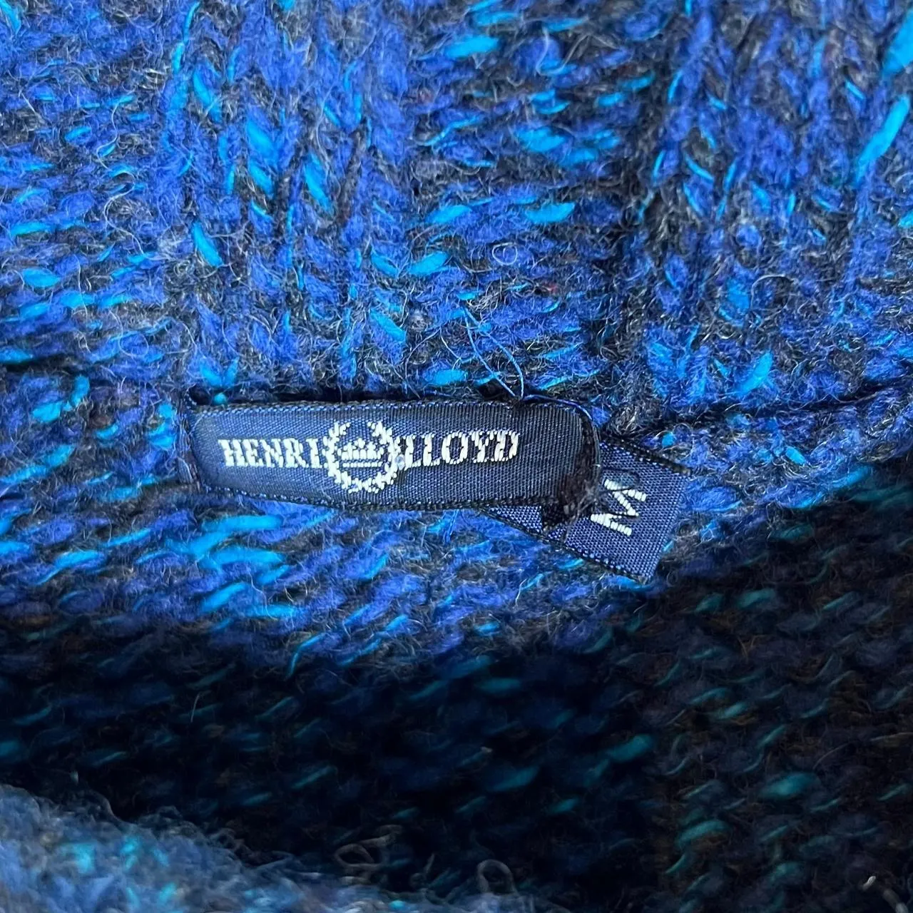 Vintage HENRI LLOYD Embroidered Centre Logo Wool Cotton Blend Roll Neck Knit Jumper