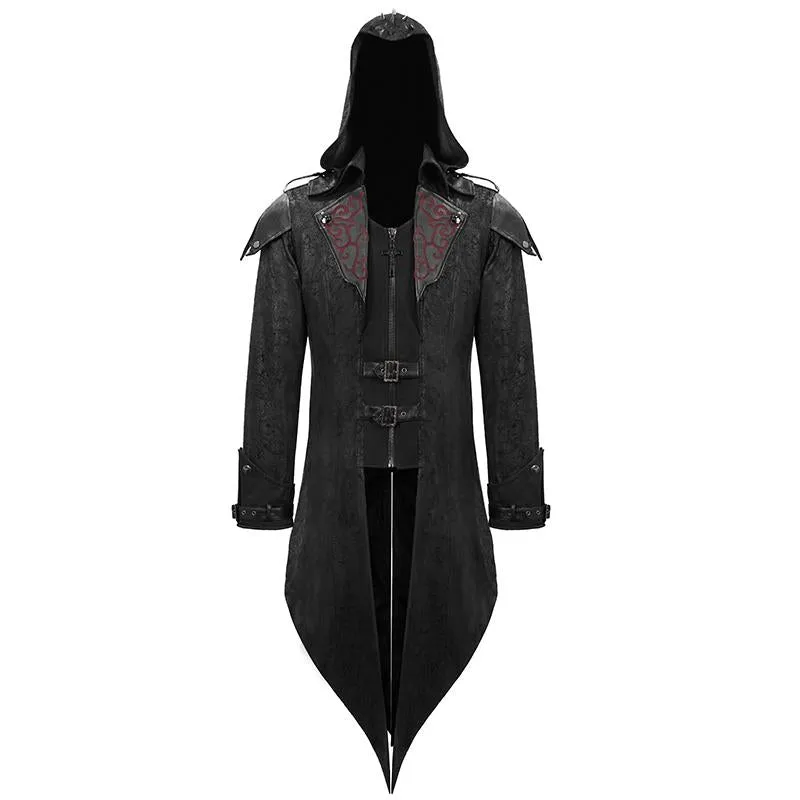'Vlad' Hooded Punk Synthetic Leather Long Coat (Onyx Curse)