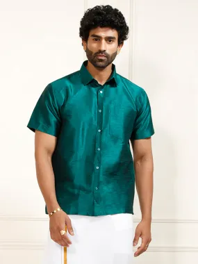 VM By VASTRAMAY Men's Green Silk Blend Ethnic Shirt