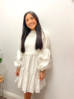 White Bubble Slv Sweater/Tiered Dress