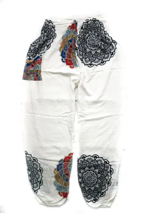 White Vortex Flower Harem Pants