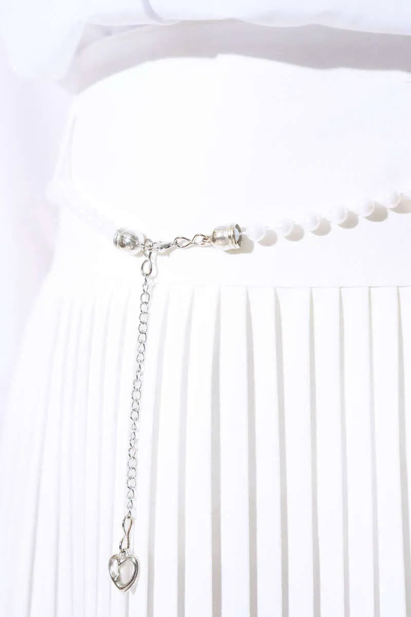 Women's Pearl Belt Pleated Skirt - Ecru