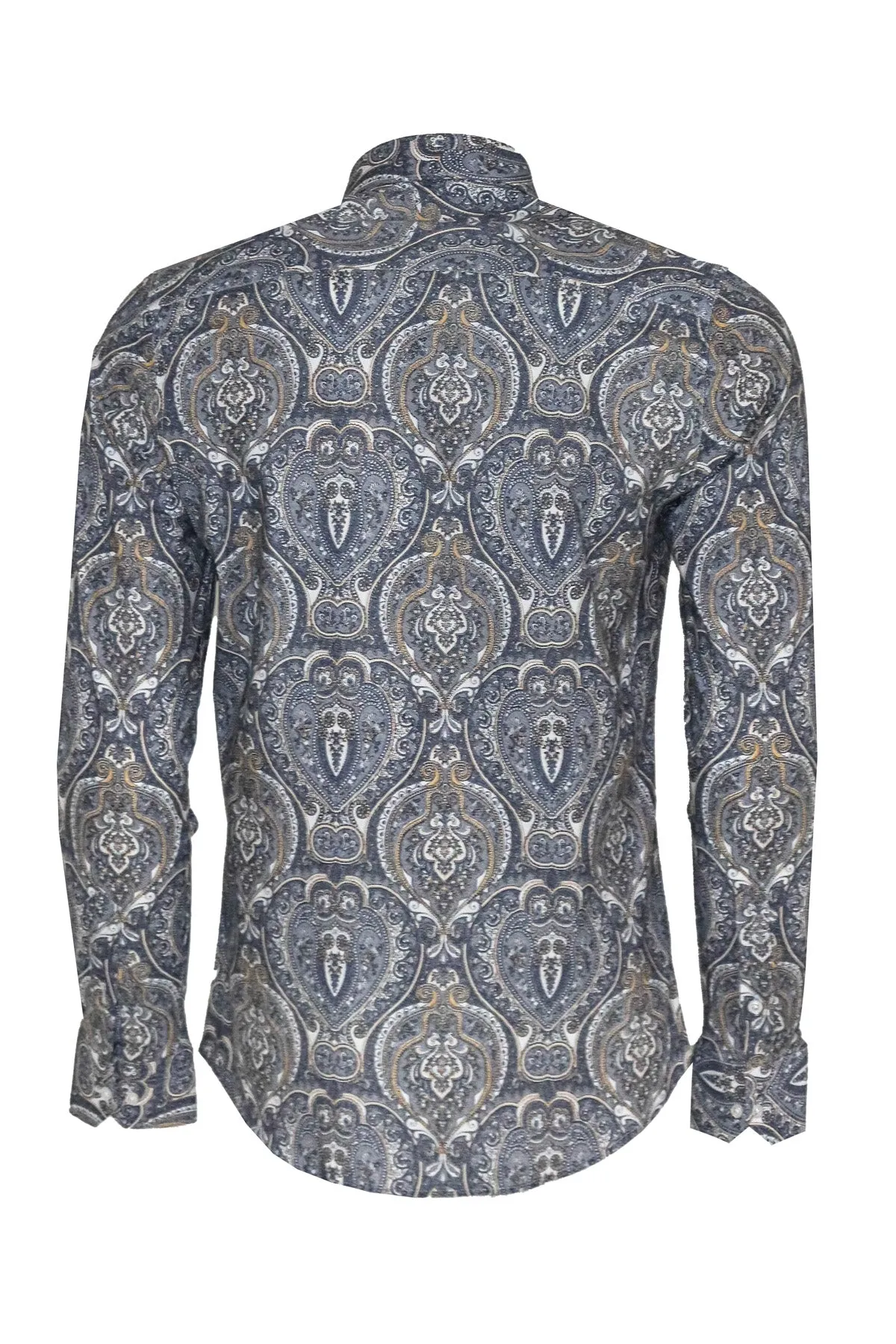 WSS Damask Pattern Blue Slim Fit Shirt  - Singen