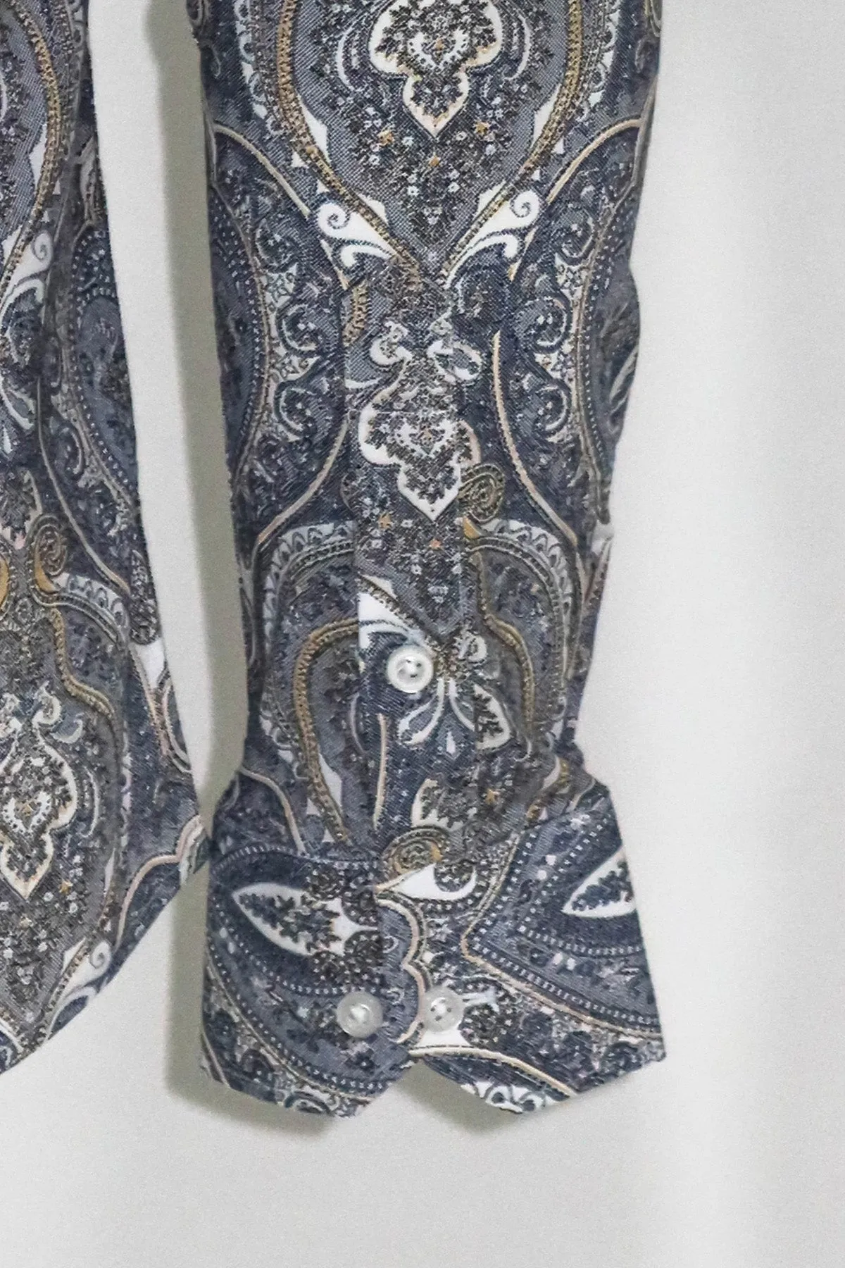 WSS Damask Pattern Blue Slim Fit Shirt  - Singen