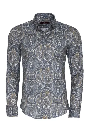 WSS Damask Pattern Blue Slim Fit Shirt  - Singen