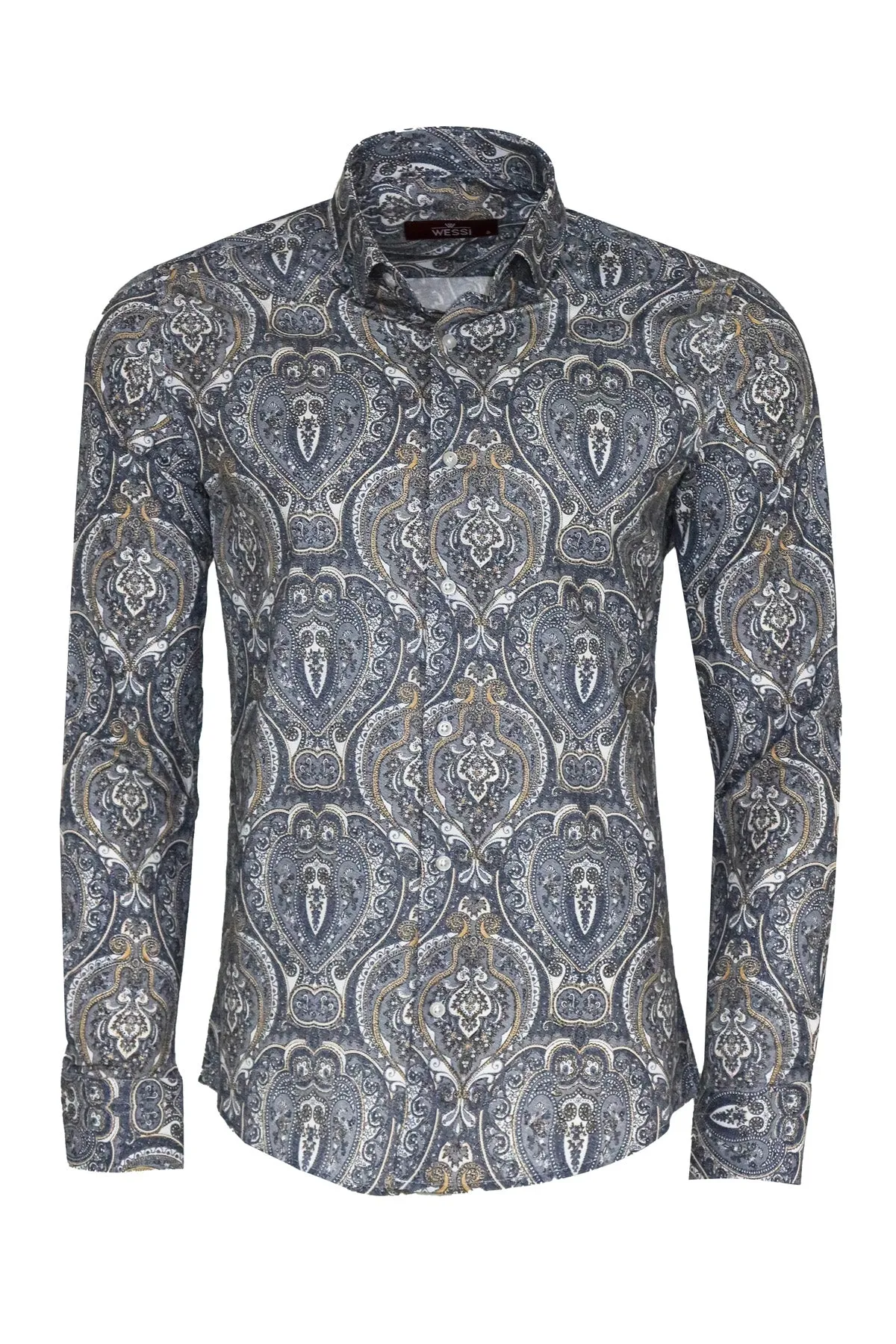 WSS Damask Pattern Blue Slim Fit Shirt  - Singen