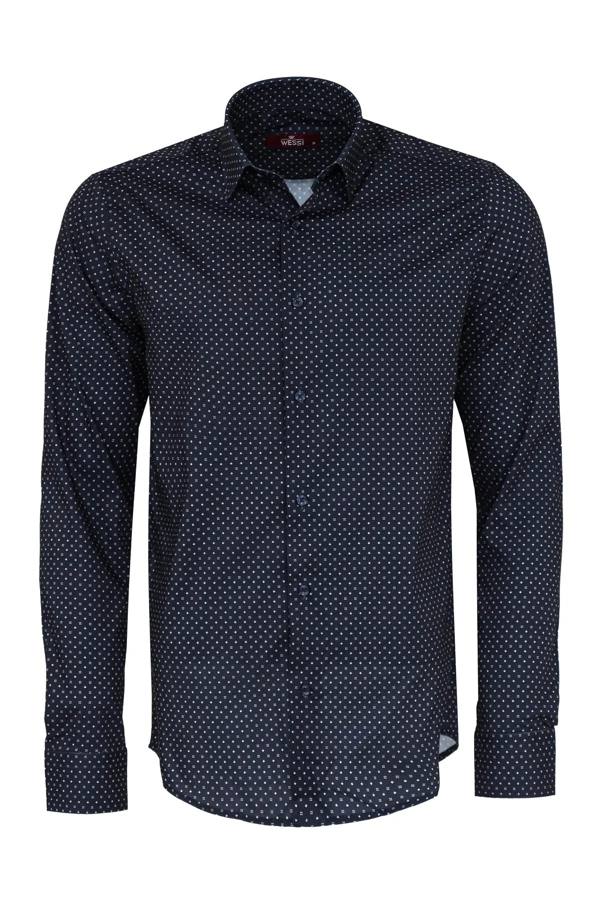 WSS Patterned Slim Fit Navy Blue Men Shirt  - Singen