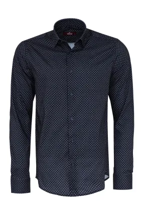 WSS Patterned Slim Fit Navy Blue Men Shirt  - Singen