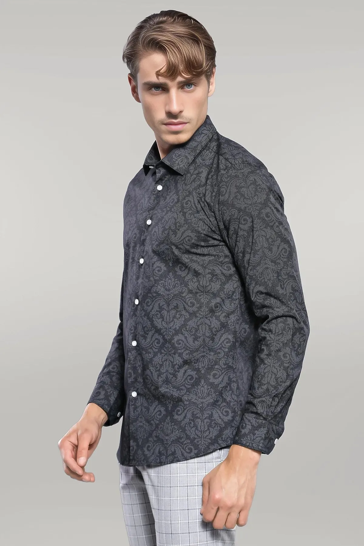 WSS Patterned Smoked Long Sleeve Shirt  - Singen