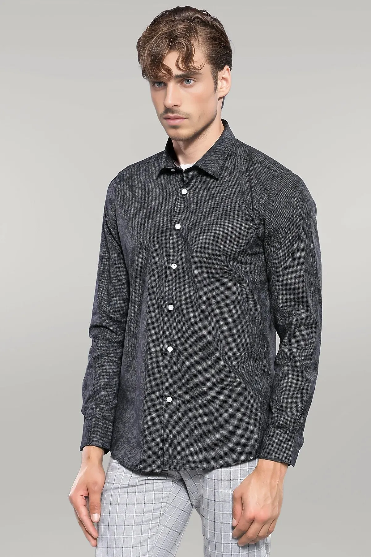 WSS Patterned Smoked Long Sleeve Shirt  - Singen