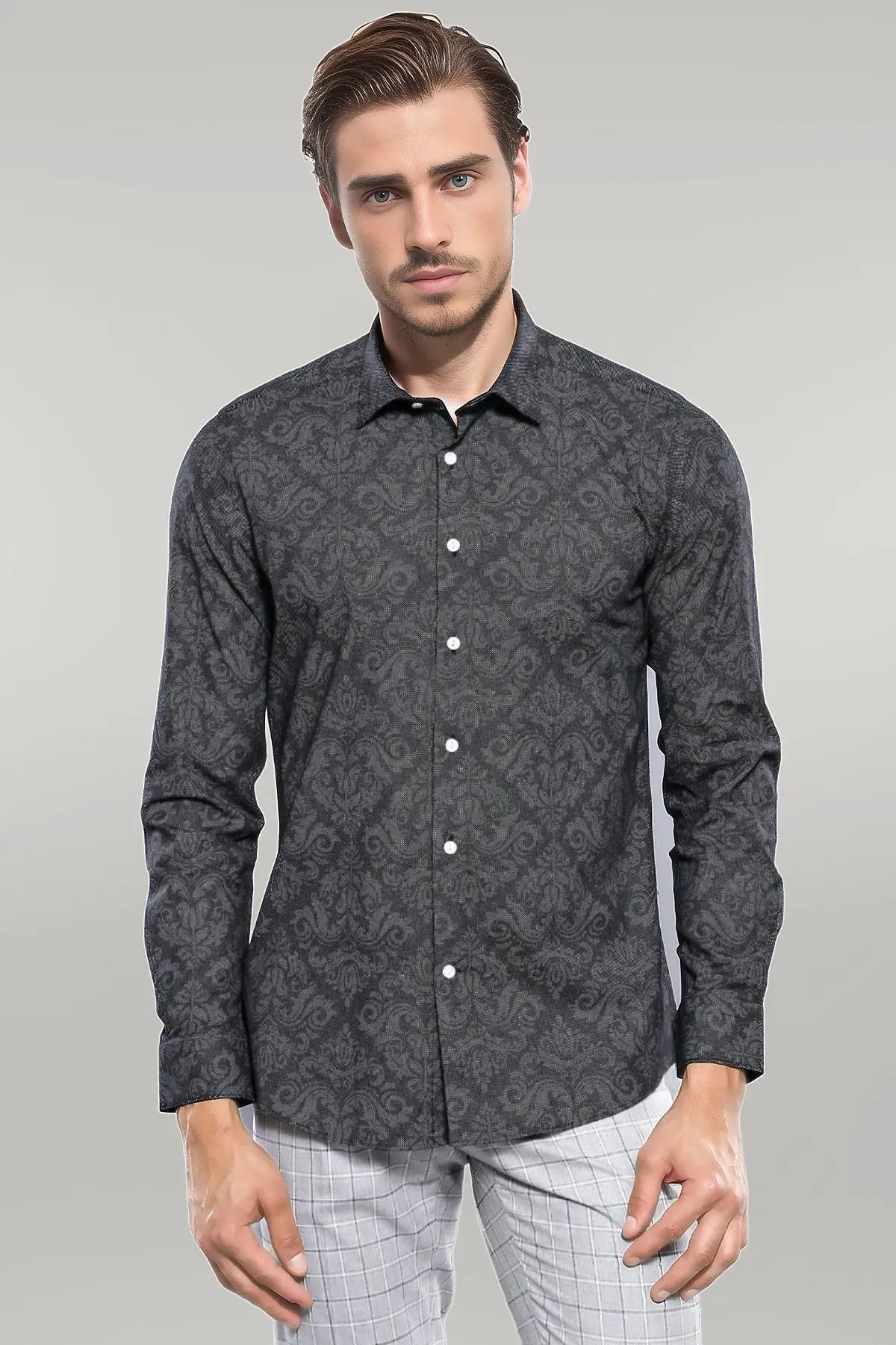 WSS Patterned Smoked Long Sleeve Shirt  - Singen