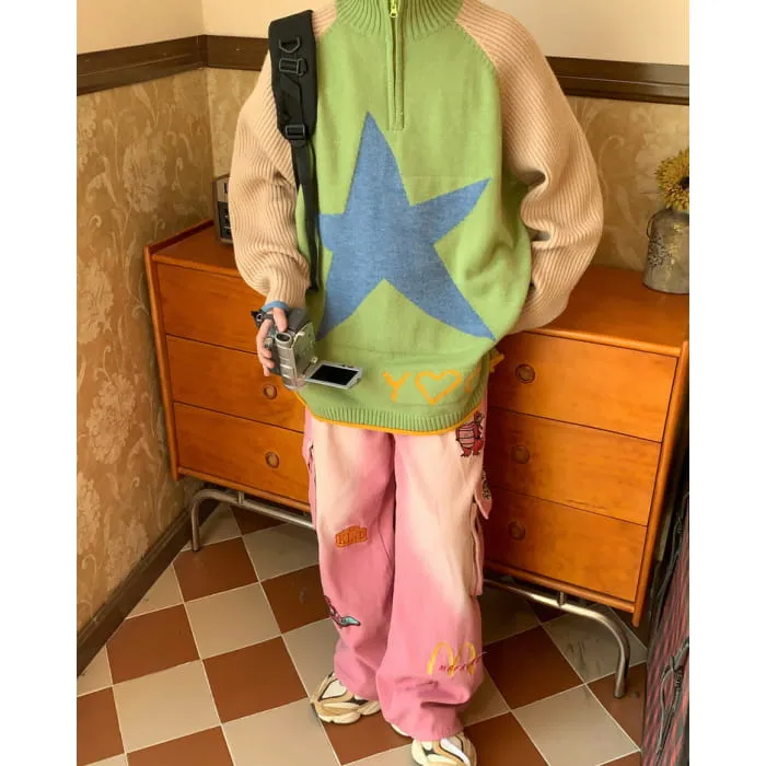 Y2K Star Print Zip Up Up Jumper