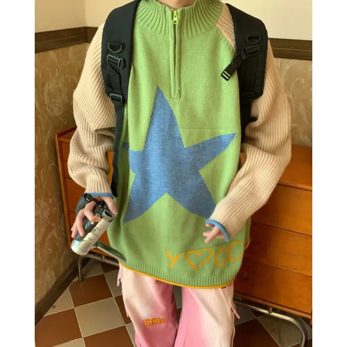 Y2K Star Print Zip Up Up Jumper